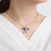 Gold Plated Micro Pave Butterfly Pendant Necklace, Stainless Steel